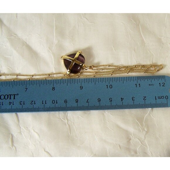 Alexa's Angels Purple Cat's Eye 18k Gold Plated 30" Chain Necklace - Picture 4 of 7